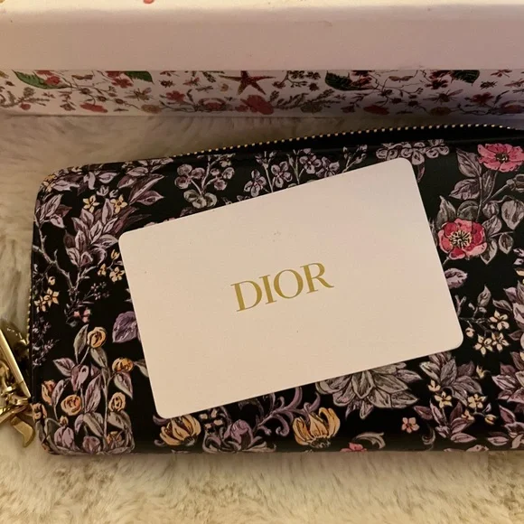 CHRISTIAN DIOR BLACK CALFSKIN PRINTED MULTICOLOR MILLEFIORI MOTIF WALLET - Picture 8 of 11